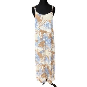 NWTS Womens Tropical Palm Leaf Summer Dress Tan Blue White Size M Vacation